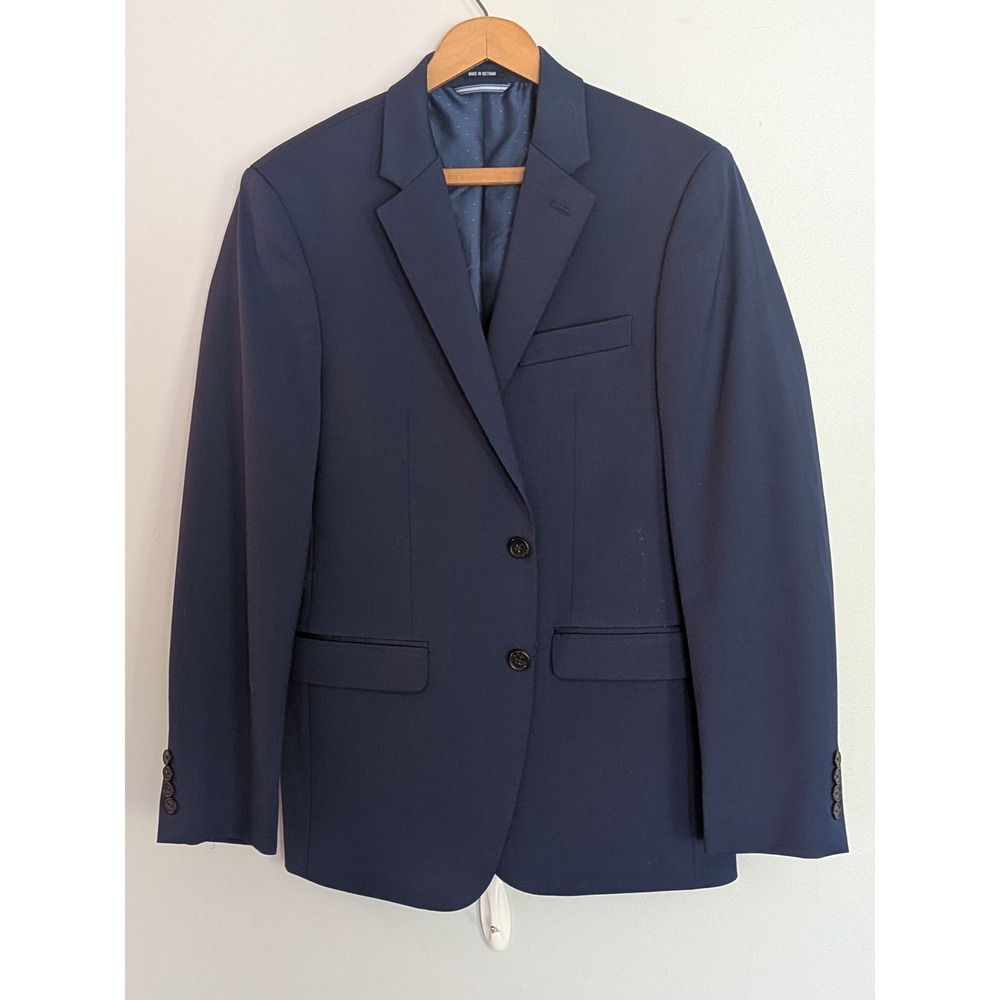 Crown & Ivy Mens Navy Blue Wool‎ Blend Two Button Suit Jacket Blazer 38R